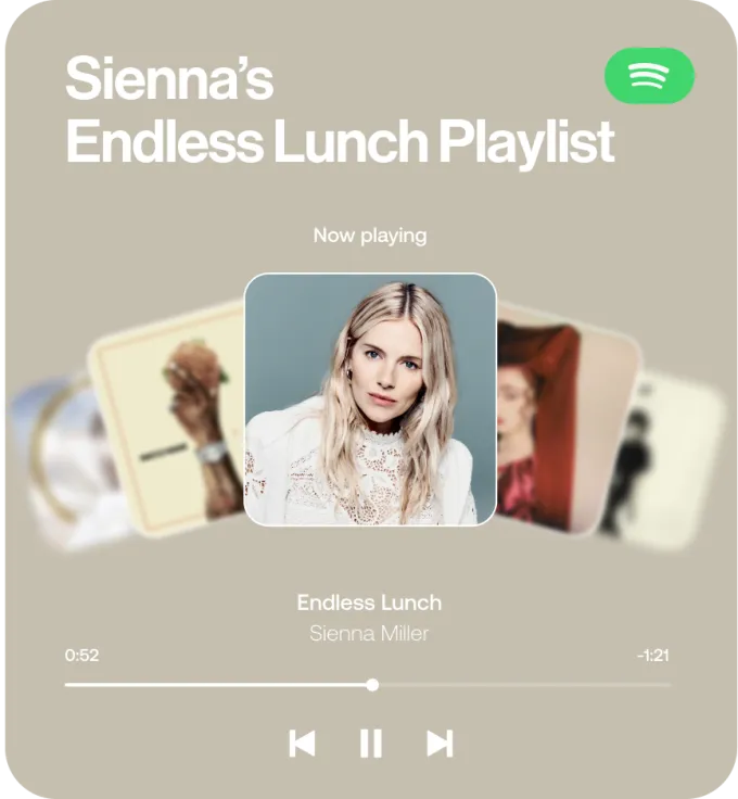 Illustrative wine experience playlist card for a long lunch